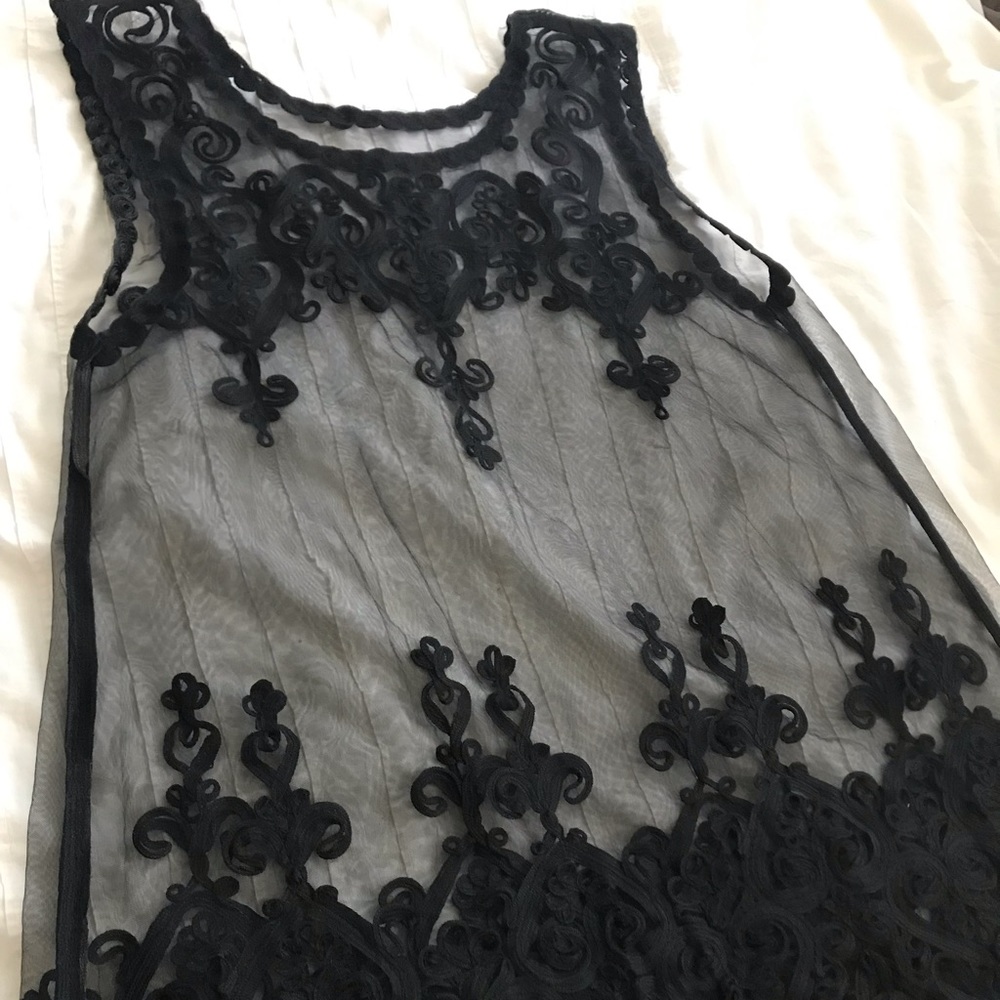 Vintage sheer black lace layering shirt